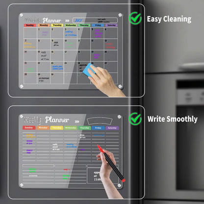 Hivillexun Magnetic Dry Erase Calendar Whiteboard Set (4-Pack) for Home and Kitchen, with Monthly and Weekly Views (16.5” x 11.8”), Magnetic Whiteboard and Daily Planners (12” x 8”) 8 Markers & Eraser