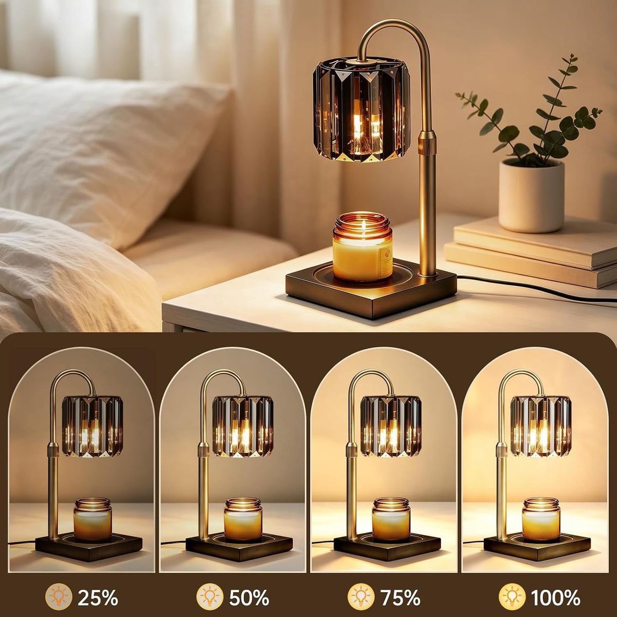 Yuichoy Candle Warmer Lamp with Timer, Dimmable Electric Candle Wamer Adjustable Height, Glass Modern Candles Melter Lamp, Gifts for Women Mom, Clear