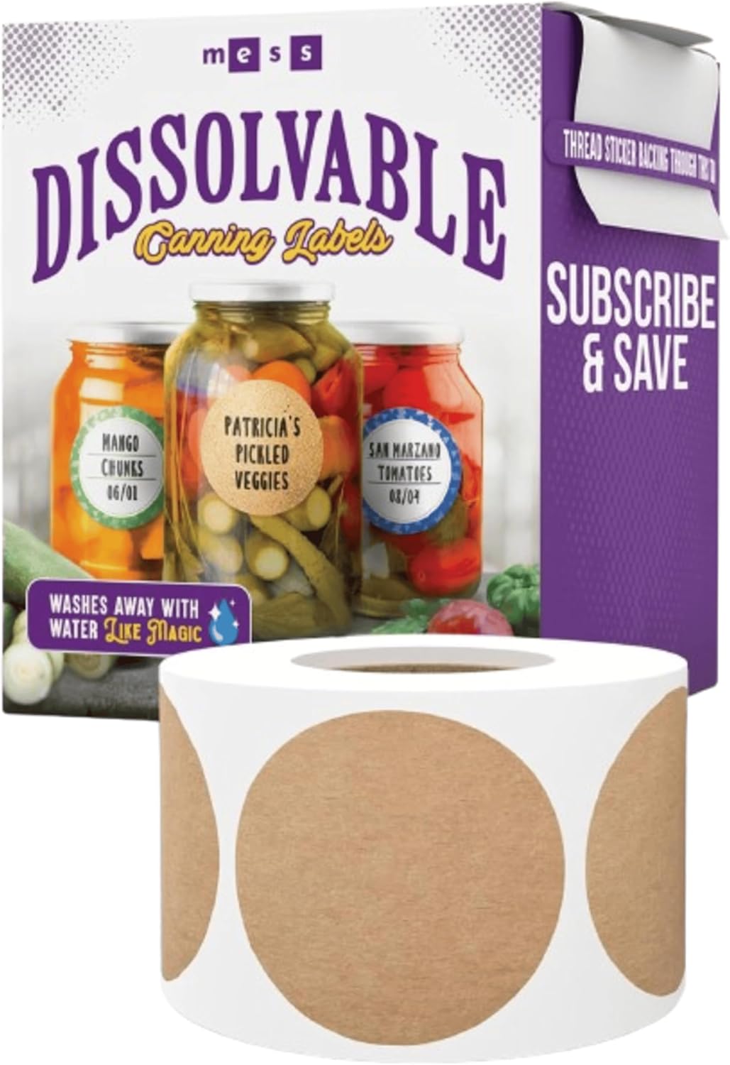Dissolvable Canning Labels 0.5in Round, Removable Kraft Mason Jar Stickers | Water soluble, no residue, write on with pen, 200 per pack, jam, preserves, pantry, freezer, spice bottles, food storage