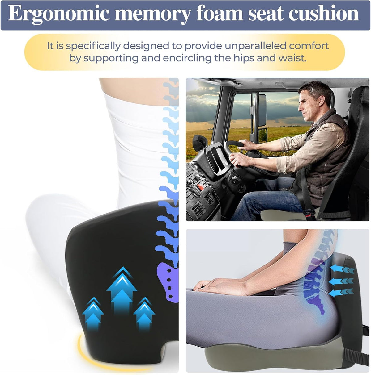 Car Seat Cushion with Lumbar Support Pillow, Seat Cushion for Driving