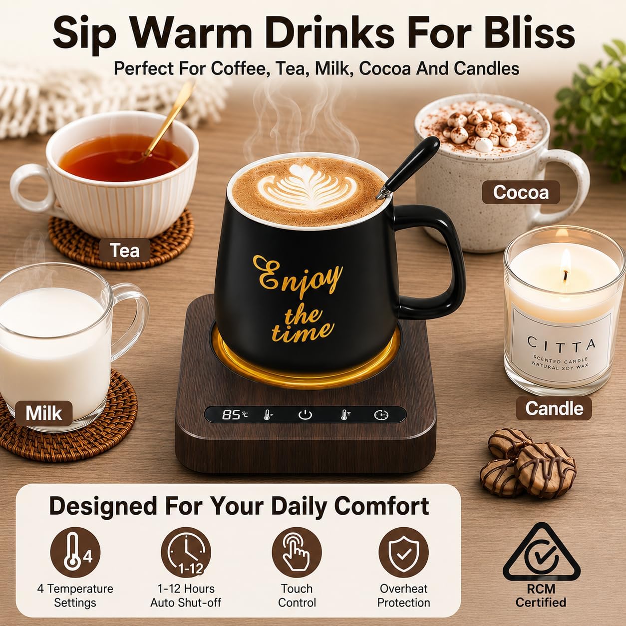 Mug Warmer Set - Coffee Mug Warmer for Desk with Temperature Display, 1-12Hour Auto Shut Off, Cup Warmer with Mug - Ideal Coffee Gifts for Heating Coffee, Beverages, Milk, Tea and Hot Chocolate.