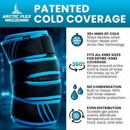 Vive Knee Ice Pack Wrap - Cold/Hot Gel Compression Brace for Pain Relief | Strap for Arthritis Pain, Tendonitis, ACL, Athletic Injury, Osteoarthritis, Women, Men, Running, Meniscus, Patella, Surgery
