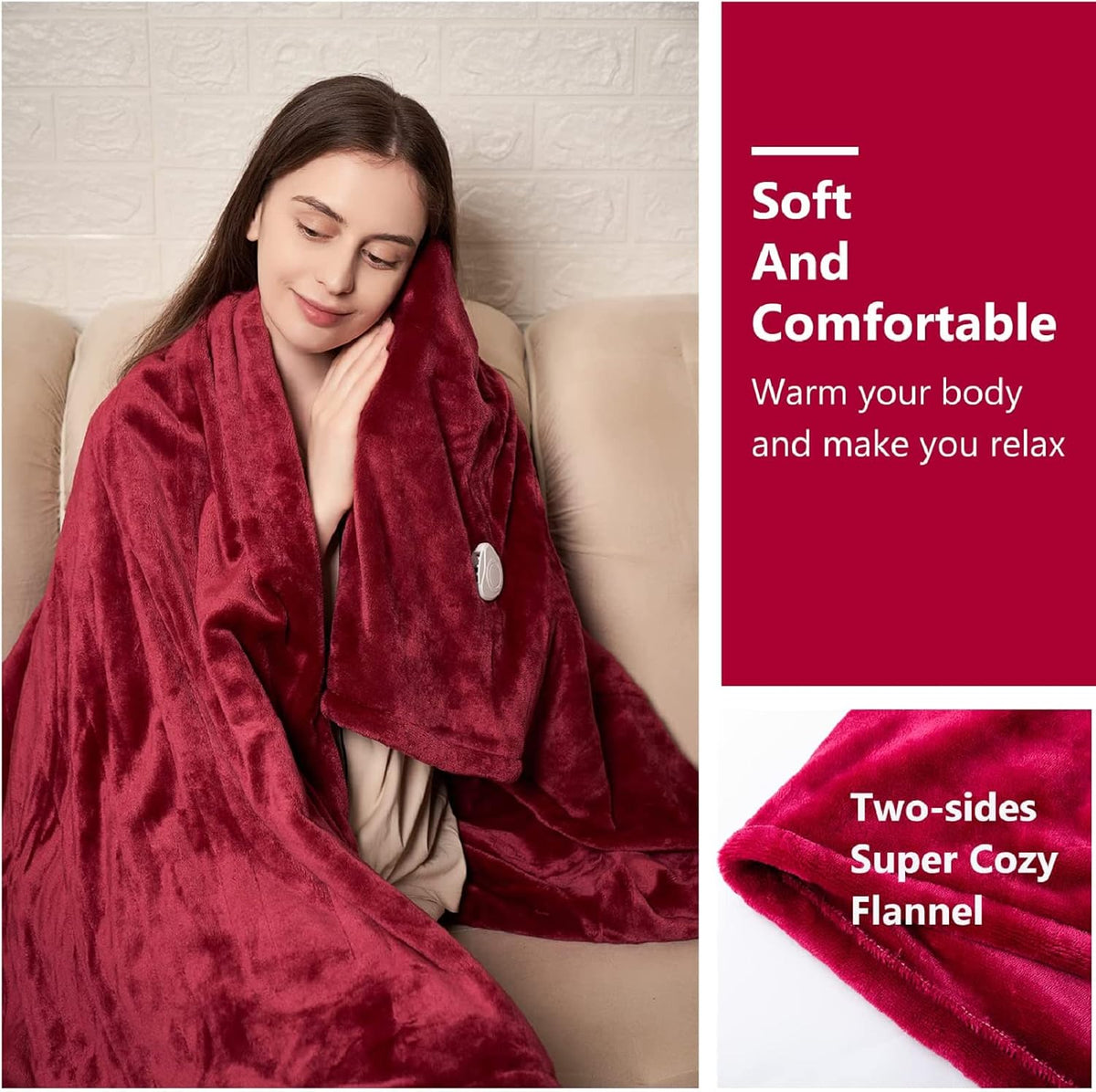 Tefici Electric Heated Blanket, Super Cozy 2-Layer Flannel Heated Throw