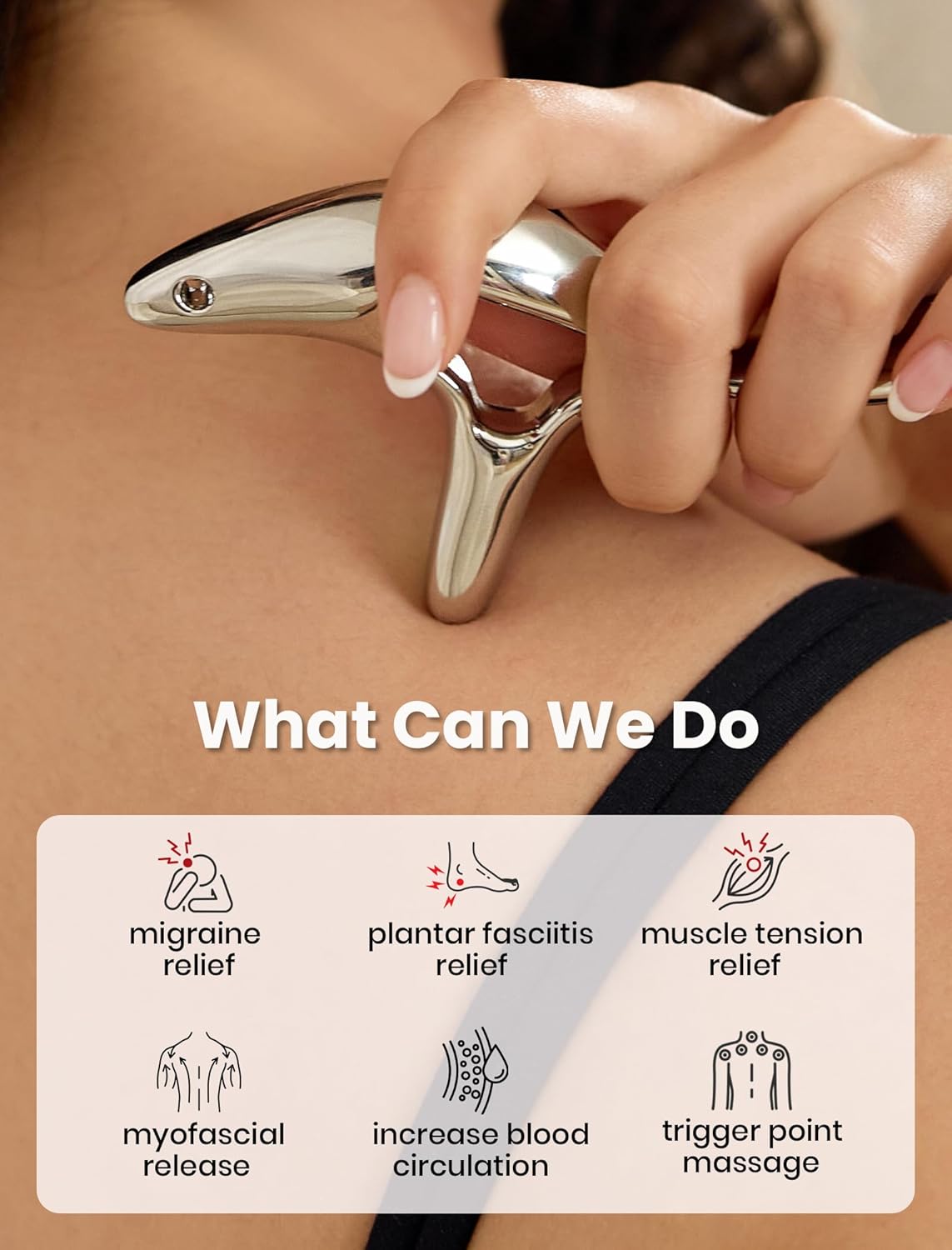 lifechill Trigger Point Massage Tool for Deep Tissue Pain Relief, Gua Sha & Muscle Scraper Tool for Full Body, Thumb Saver Acupressure Tool Relieve Plantar Fasciitis, Black