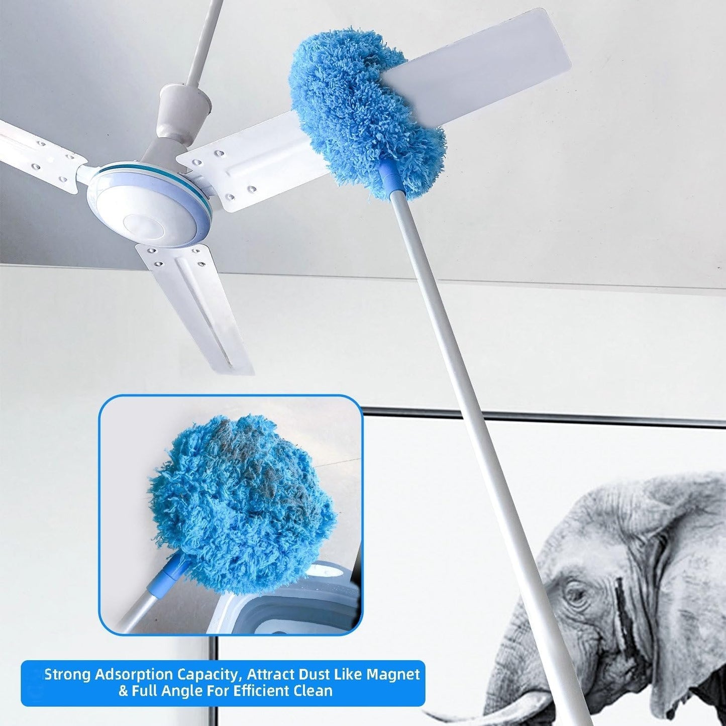 Retractable Gap Dust Cleaner Under Appliance Microfiber Duster Dust Brush with Extension Pole (36 to 49 inches) Cleaning Duster for Bed High Ceilings Furniture Bottom Household Gap Duster Gray