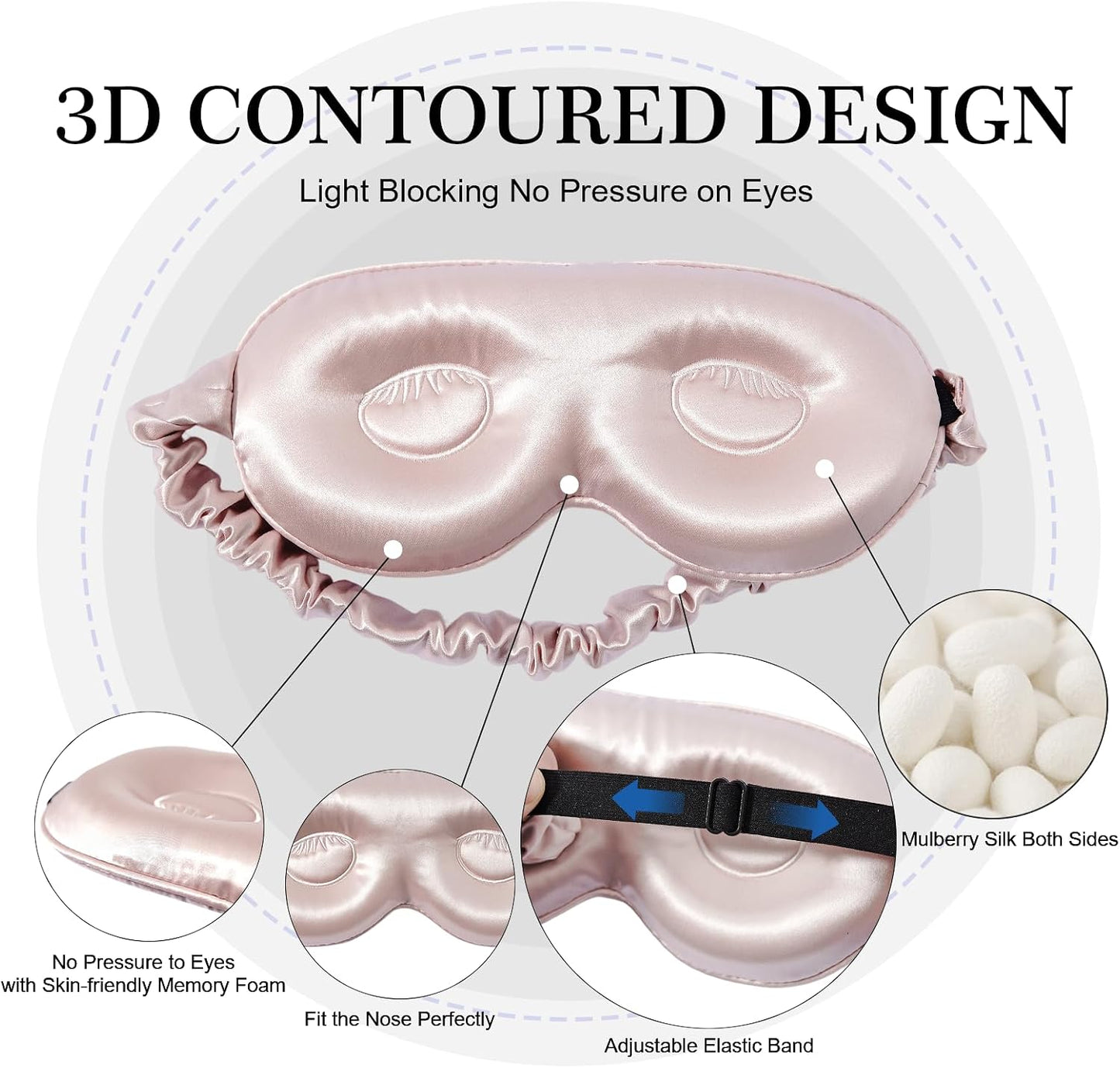 ZIMASILK Adjustable 22 Momme 100% Pure Mulberry Silk Sleep Mask, 3D Contoured Cup Eye Mask for Sleeping, Super Soft Breathable Blindfold, Perfect Blocks Light for Sleeping (Black)