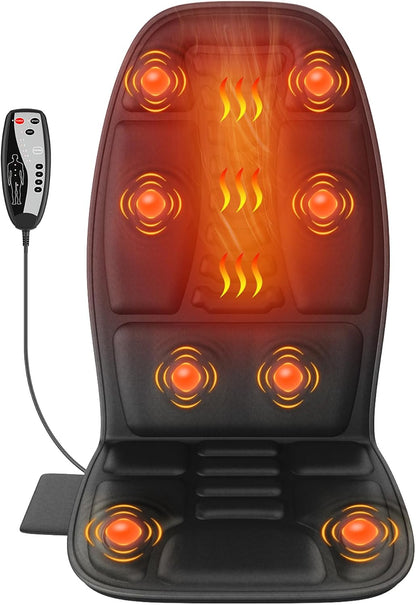 Massage Seat Cushion with Heat, 6-Motor Vibration Back Massager for Chair, Chair Massager Pad with 4 Modes & 3 Intensities for Office Chair, Sofa and Recliner