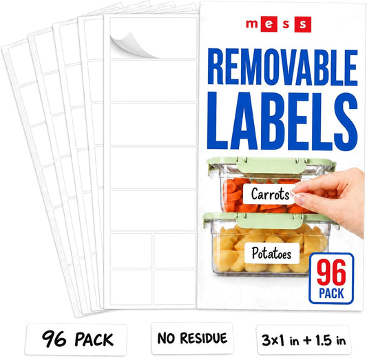 Removable Dry Erase Labels 96 Pk 1x3 in and 1.5 in - Jars Fridge Freezer