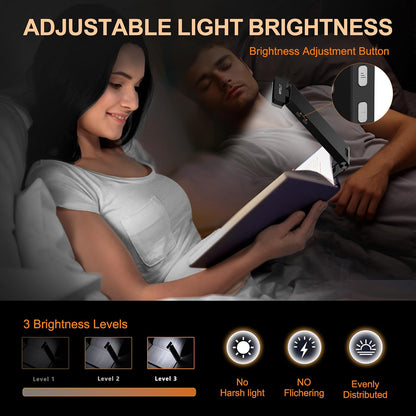 Book Lights, Rechargeable Reading Light in Bed, Smart Adjustable Reading Lights, Portable Bookmark Night Lamp, Built-in Battery & LCD Display, with Timer, Clock, Alarm, Date