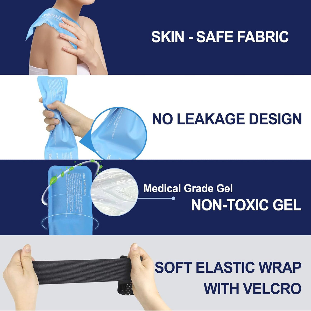 Pallesen Ice Packs for Injuries Reusable, Migraine Relief Products, Soft Flexible Gel Cold Pack Cold Compress for Eye & Head, Neck Ice Pack Wrap, Relieves Pain and Reduces Inflammation, 12.6 x 3.5in
