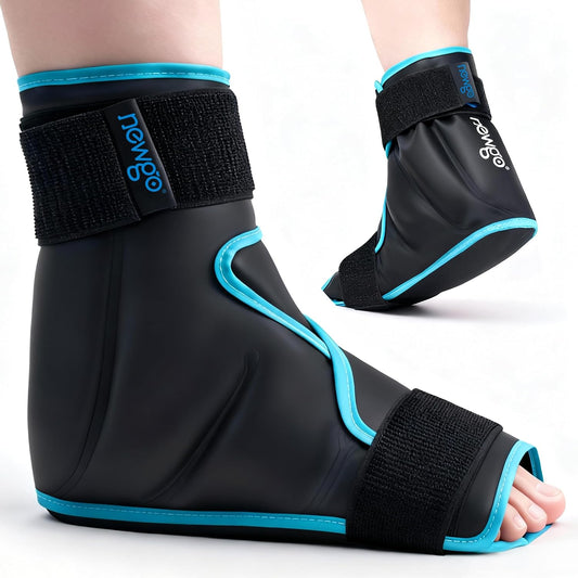 NEWGO Foot Ice Pack Wrap – Cold Compression for Plantar Fasciitis, Black | 360° Full Coverage Gel Ice Boot, Reusable For Heel & Ankle Pain, Swelling, Achilles Tendonitis, Sprains