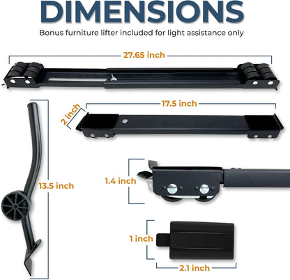 Heavy Duty Appliance Rollers and Furniture Movers with Complimentary Lifter Tool - Adjustable Expandable Base, Solid Wheels for Washers, Dryers, Refrigerators & Heavy Furniture - 1100 lb Capacity