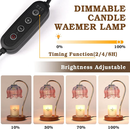 Funistree Flower Candle Warmer Lamp with Timer, Dimmable Candle Lamp Warmer, Christmas Birthday Gifts for Women Mom Her, Housewarming Home Decor, Lotus Wax Warmer for Yankee Candles - Lily Amber