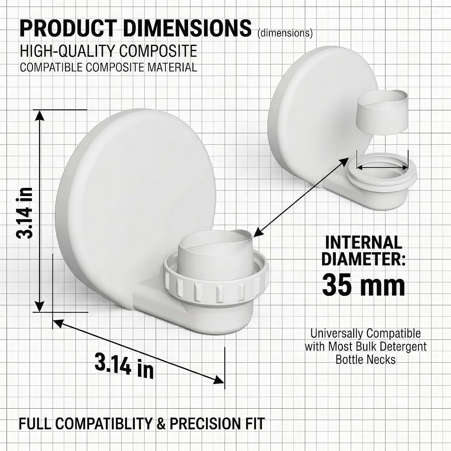 Laundry Detergent Cup Holder & Drip Catcher with Drain - Mess-Free Soap Dispenser Attachment - Fits Tide, Gain, Persil, Kirkland Bottles - Universal Laundry Room Organization (White, 1-Pack)