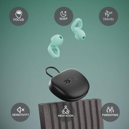 Zenz Unwind Ear Plugs for Sleeping Noise Reduction - Comfy Reusable Soft Silicone Earplugs for Focus, Study, Work - 8 Pair Eartips in XS/S/M/L - 27dB Hearing Protection with Storage Case - Onyx Black
