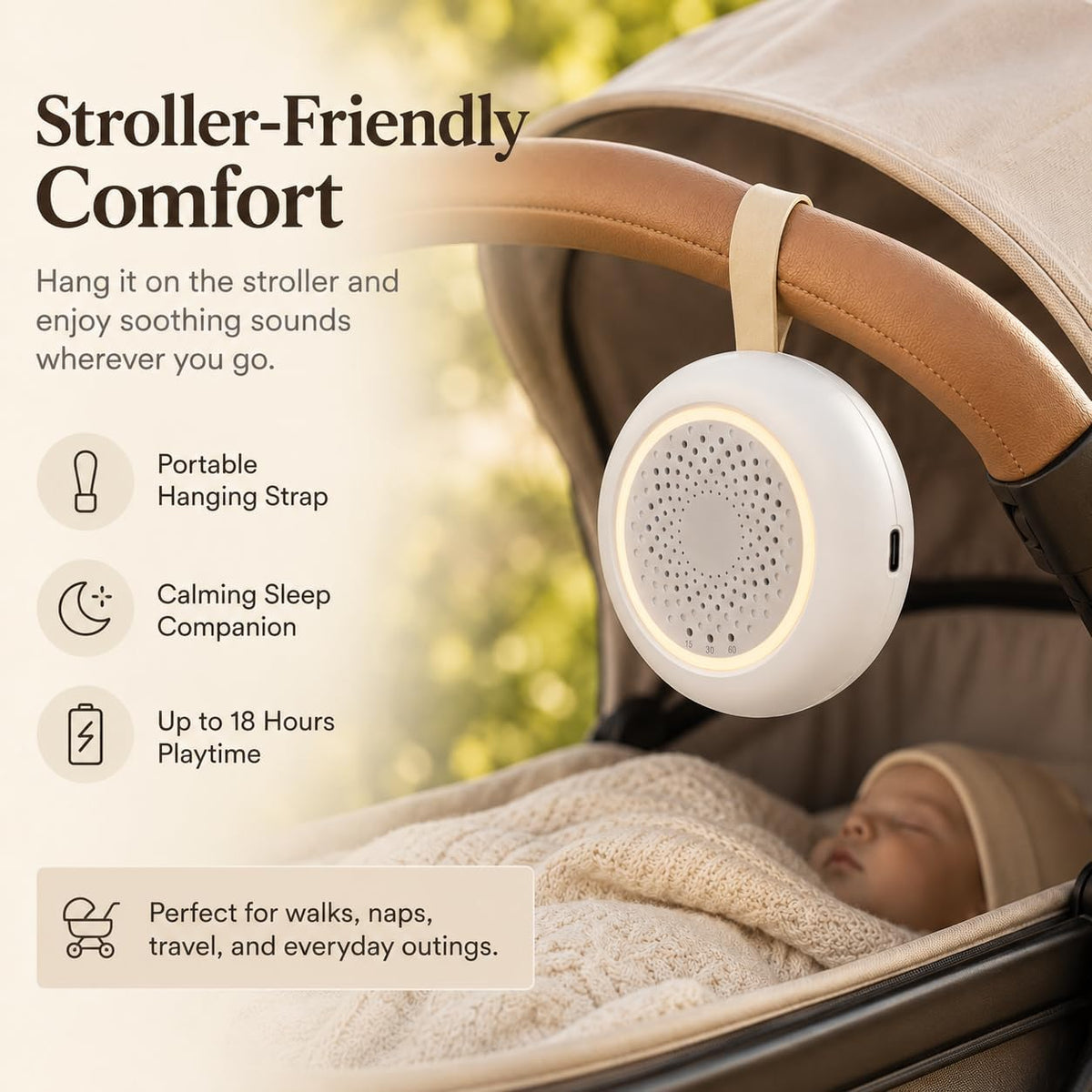 Portable White Noise Machine for Baby, 24 Nursery Sleep Sounds, Night Light