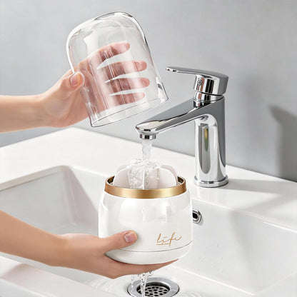 360 Rotating Toothbrush Holders for Bathrooms, 7-Slot Toothbrush Holder with Cover & Drainage, Bathroom Countertop Organizer for Electric Toothbrushes, Toothpaste & Makeup Brushes