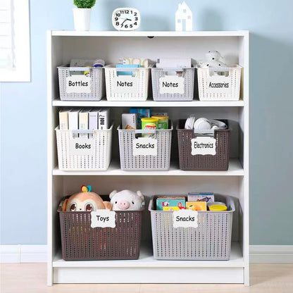 20 Basket Labels Clip On, Reusable Labels for Storage Bins, Removable Chalk Labels for Containers, Kitchen Closet Baskets and Storage Basket Holders with 2 White Chalk Markers