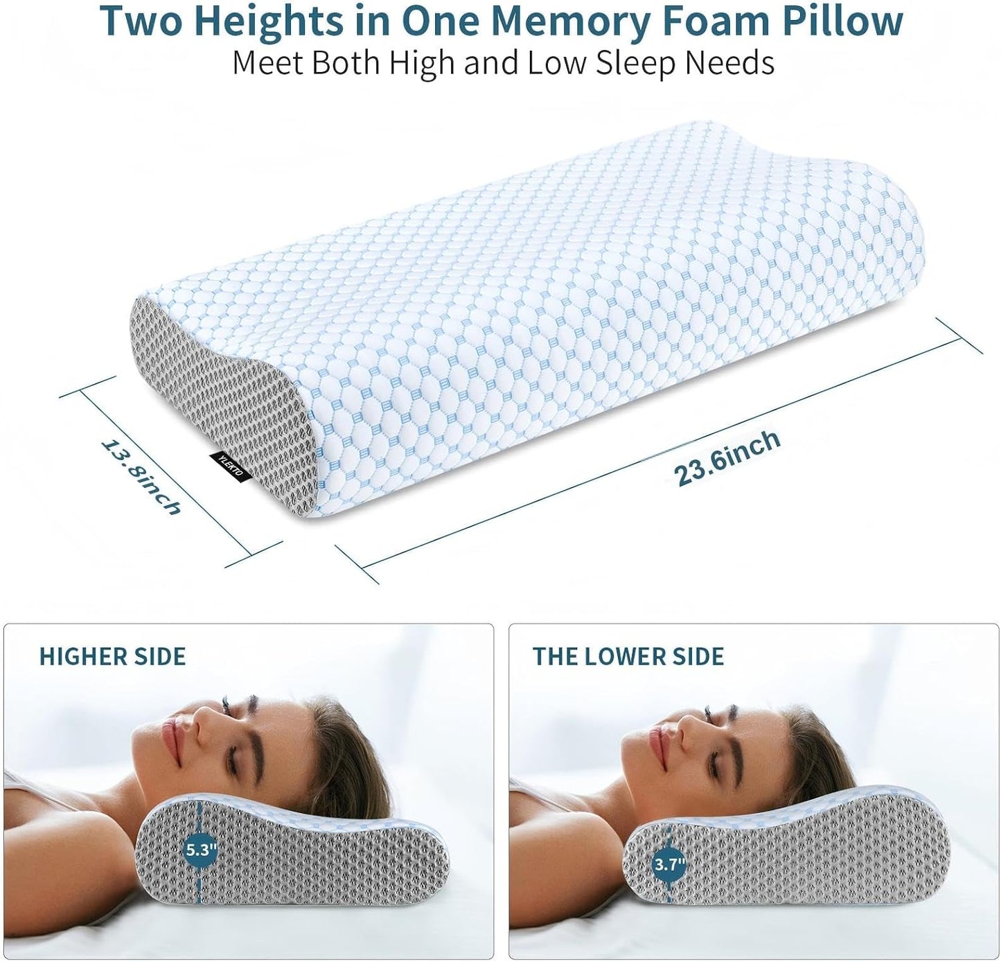 Cervical Pillow for Neck Pain Relief, Contour Memory Foam Pillows for Sleeping, Ergonomic Pillow Adjustable Orthopedic Cooling Pillow Bed Pillow Neck Support for Side Back Stomach Sleepers(Blue)