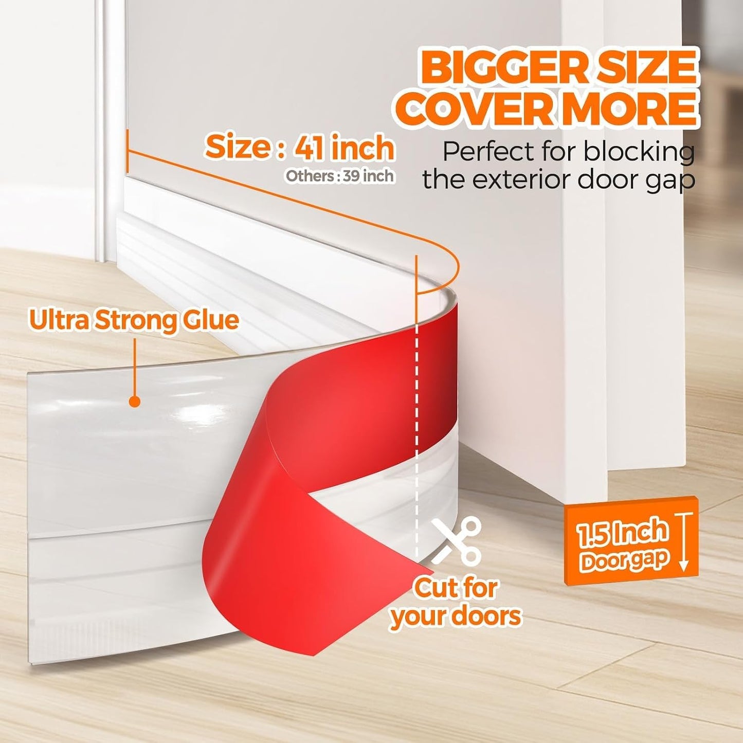 Holikme Door Draft Stopper 41inch Weather Stripping Door Seal Sweep | Under Door Draft Insulator Strong Adhesive Silicone Garage Window Strip Blocker Cold Air & Noise, Easy Install Save Energy