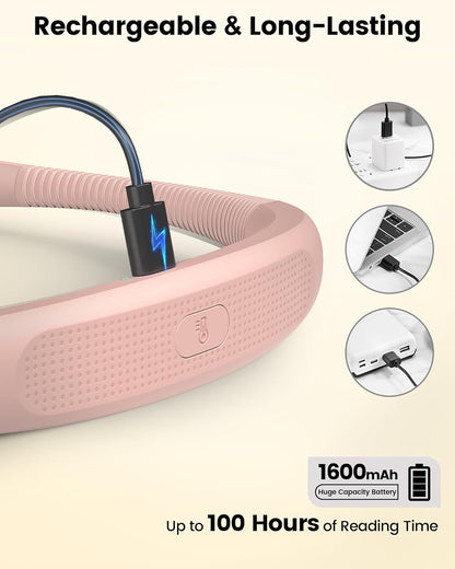 Glocusent Bendable Neck Light, 100 Hours Reading Light for Book Lover Gifts | Hands-Free, Knitting, Crafting, Repairing, 5-Color, Stepless Dimming, Ergonomic, Rechargeable, Eye Care, Sleep Aid, Traveling
