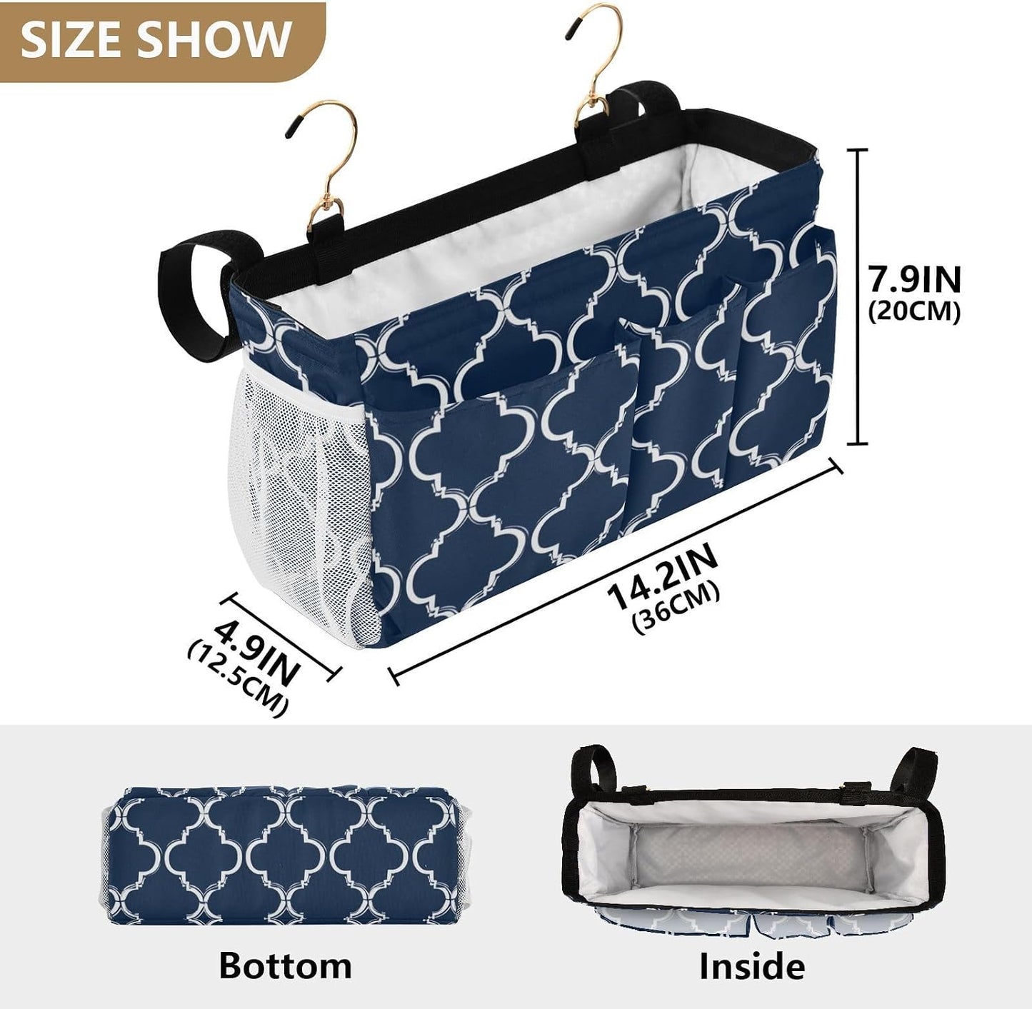 Bedside Caddy Hanging Bunk Bed Caddy Bed Organizer Hanging Pocket with 2 Hooks Bedside Storage Organizer Pocket Bag Holder Checkered Light Green - Colors B