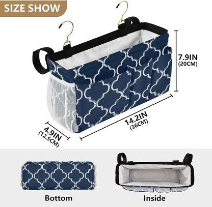 Bedside Caddy Hanging Bunk Bed Caddy Bed Organizer Hanging Pocket with 2 Hooks Bedside Storage Organizer Pocket Bag Holder Checkered Light Green - Colors B