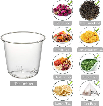 15oz Clear Glass Tea Cup with Infuser and Lid for Blooming & Loose Leaf Tea | with Handle, Borosilicate, Heat Resistance, Lead-free, Microwave & Dishwasher Safe, Gifts Box Include, A