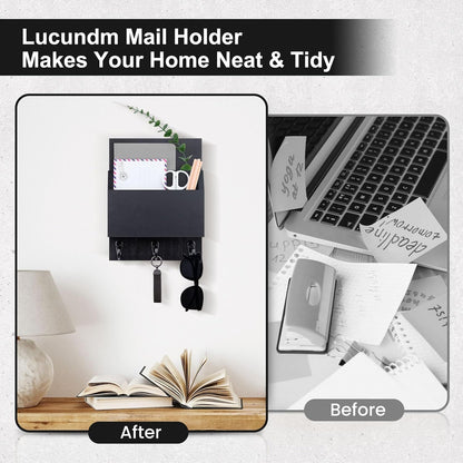Key and Mail Holder for Wall Mount, Mail Holder with Chalkboard | Mail Organizer with 2 Slot, Key Holder with 3 Sturdy Hooks for Coat, Dog Leash, Decorative Key Rack (8.86”W x 11.42”H x 3”D)