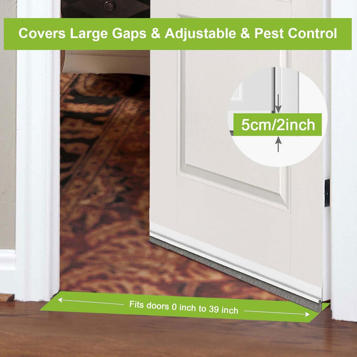 2 PCS Door Brush Bottom Sweep, Draft Stopper 2" W x 39" L, Black | No Residue, Strong Adhesive Self Adhesive Door Sweep for Bottom, Bottom Seal Strip for Dust/Noise/Hot or Cold Air Insulation
