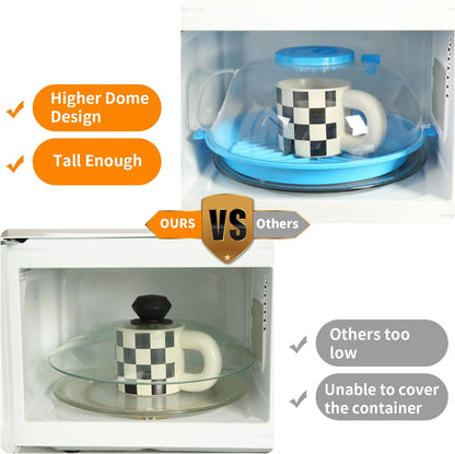 Microwave Splatter Cover Lid for Food 10.2 Inch with Water Steamer, Clear Microwave Splash Guard Cooker Lid with Plate, Dish Bowl Plate Serving Cover Cookware High Transparent Plastic Black