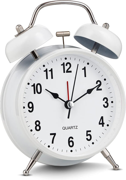 Bernhard Products Analog Alarm Clock 4" Twin Bell Vintage Navy Blue Silent Non-Ticking Quartz Battery Operated Extra Loud with Backlight for Bedside Table Desk, Retro Old Fashioned for Heavy Sleepers
