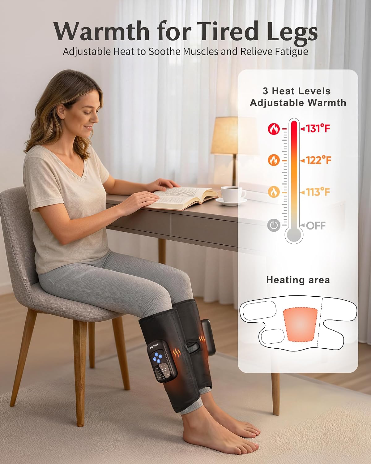 Cordless Calf Massager with Heat and Compression : Rechargeable Leg Compression Massager with 5 Modes, 5 Intensities for Pain Relief and Circulation - Calf Massage Device for Muscle Recovery