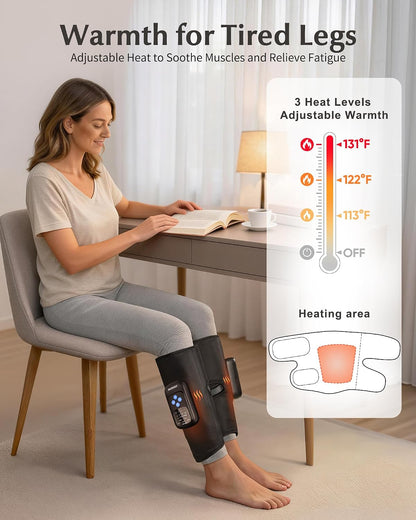 Cordless Calf Massager with Heat and Compression : Rechargeable Leg Compression Massager with 5 Modes, 5 Intensities for Pain Relief and Circulation - Calf Massage Device for Muscle Recovery