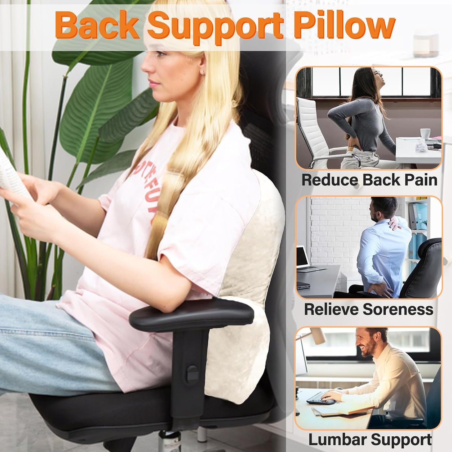 1 MIDDLE ONE Back Pillow for Chair, Memory Foam Lumbar Pillow for Back Support, Back Rest Cushion for Office, Sofa, Couch Sitting, Recliner, Bed and Lower Back Pain (Grey)