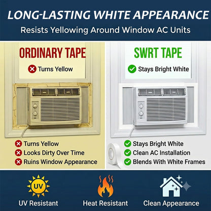 SWRT White Window Weather Sealing Tape 2 in x 90 FT, AC Seal, Residue Free | Blocks hot air, dust, and insects for summer insulation, ideal for doors, windows, and air conditioners