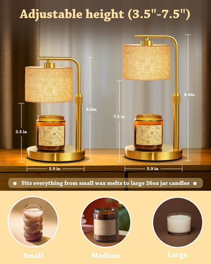 Candle Warmer Lamp with Timer Dimmer, Height Adjustable Modern Farmhouse Candle Warmer, Electric Candle Lamp Warmer with 2 Bulbs, Birthday Gifts for Women Mom, Gift for Home Decor