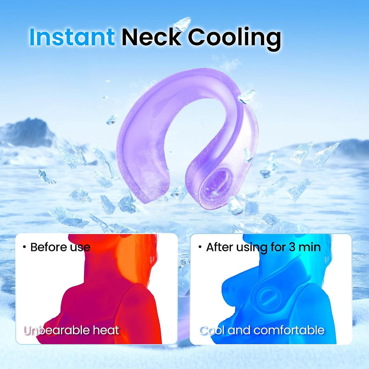 Neck Cooler for Hot Weather, Reusable Wearable Ice Water Neck Wrap with Wide Mouth for Ice Cubes, U-Shaped Cooling Neck Pack for Summer Heat, Outdoor Work, Sports, Travel & Hot Flashes, Blue