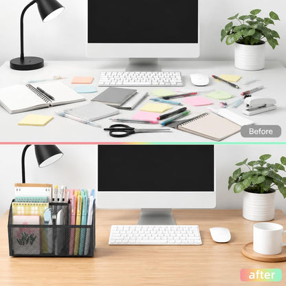 Magnetic Pencil Holder, Magnetic Organizer for Locker Accessories, Black | Mesh Marker Holder with Strong Magnets and 3 Compartments for Whiteboards Refrigerators and Magnetic Lockers
