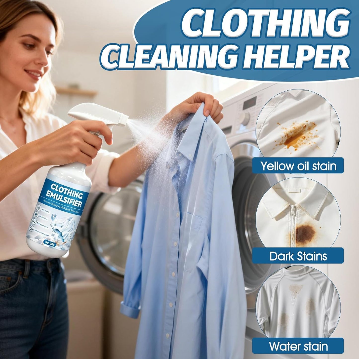 JAOJAO Clothing Emulsifier Stain Remover Spray 300g | For Grease-Prone Kitchen Uniforms, Work Clothes and Daily Washable Laundry Spots
