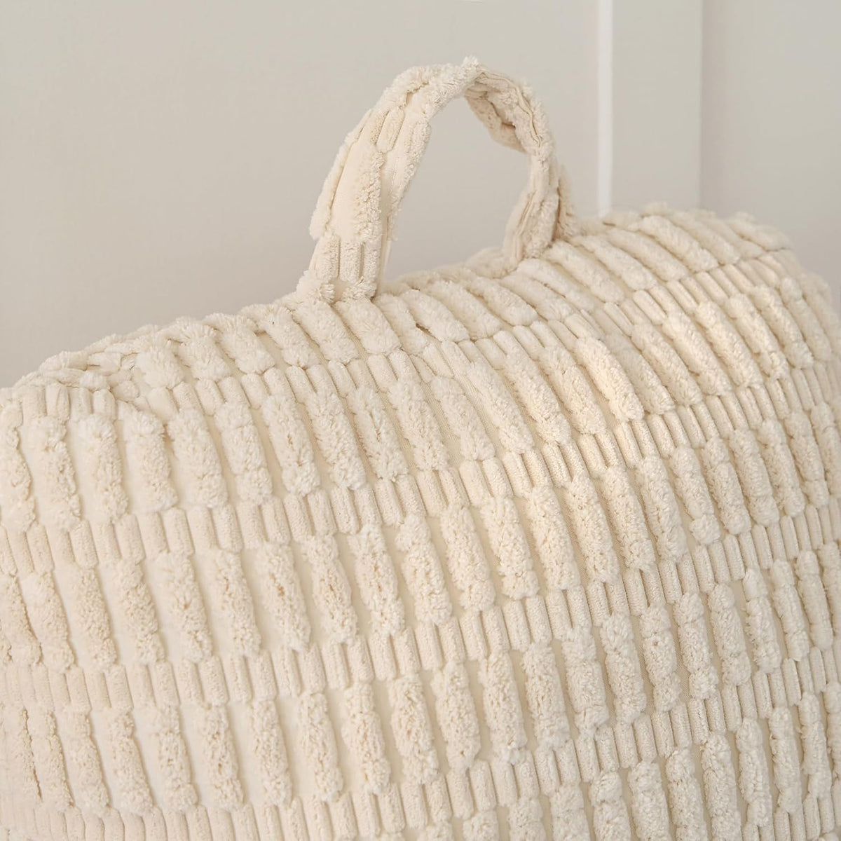 Faux Fur Reading Pillow for Sitting in Bed, Large Backrest Bed Pillow with Arms, Back Support Pillow for Lounging Bedrest, Beige