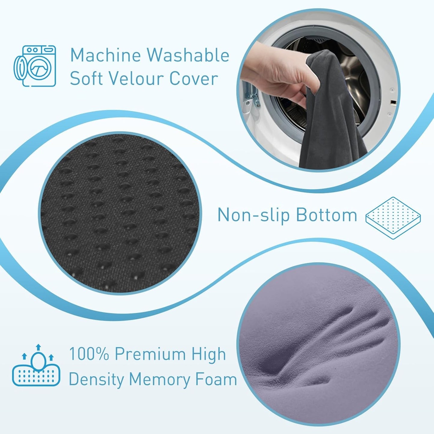 BlissTrends Memory Foam Seat Cushion for Office Chair & Car Seat, Black | 4.7in Ergonomic Tailbone & Sciatica Support with Removable Velvet Cover for Pressure Relief and Long Sitting Comfort