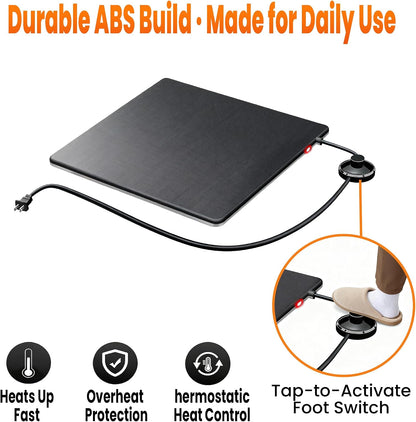 Under Desk Heated Foot Warmer Mat, Desk Heating Pad for Office/Home, Dual-Side Warmth, Foot Pedal On/Off, 70W Energy-Saving, Splashproof Office Heating Pad
