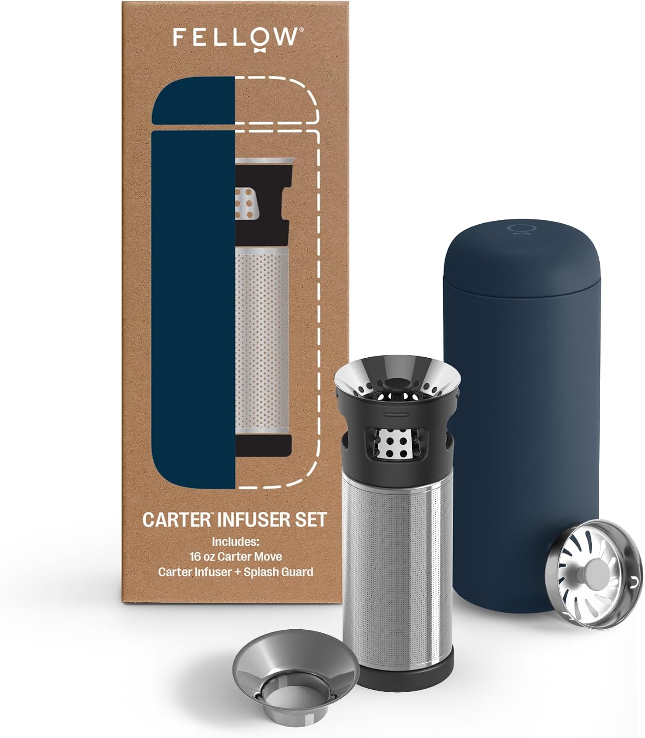 Fellow Carter Tea Infuser for Loose Leaf Tea and Cold Brew - Fine Mesh | Stainless Steel Tea Steeper, Dishwasher Safe, Snaps Into Carter Mug 16 oz, Drip Tray Included, Tea Diffuser for Mugs