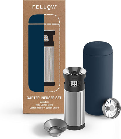 Fellow Carter Tea Infuser for Loose Leaf Tea and Cold Brew - Fine Mesh | Stainless Steel Tea Steeper, Dishwasher Safe, Snaps Into Carter Mug 16 oz, Drip Tray Included, Tea Diffuser for Mugs