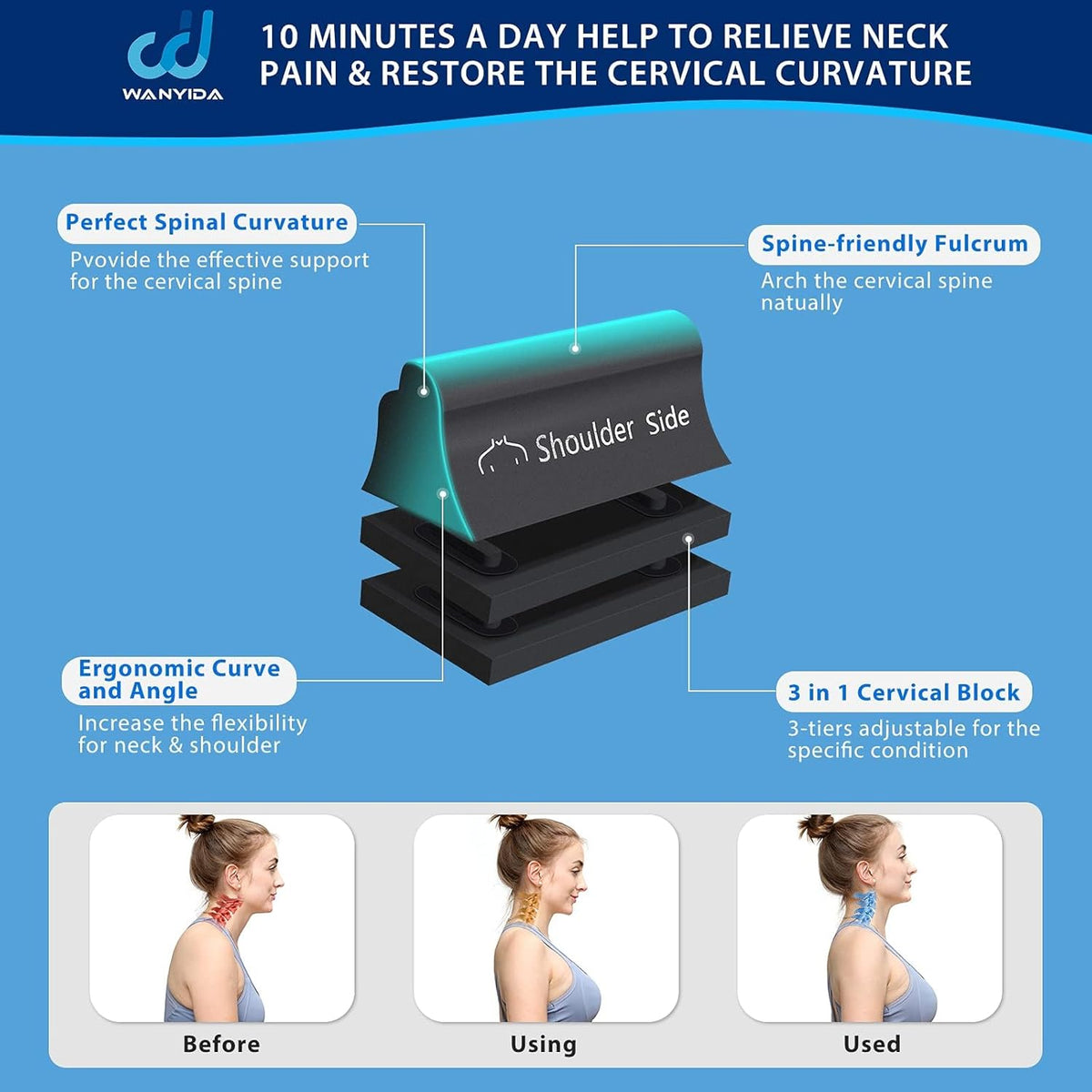 WANYIDA Neck and Shoulder Relaxer, Neck Stretcher Chiropractic Pillows for Pain Relief, Cervical Traction Device for Cervical Spine Alignment，FSA HSA Eligible