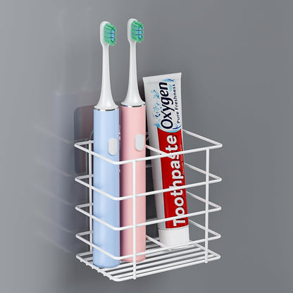Open-Design Adhesive Shower Toothbrush Holder Wall Mounted with Drainage | Hanging Electric Tooth Brush Holder for Bathroom Wall Mirror, Metal Wall Toothpaste Storage Organizer for RV Camper, Black