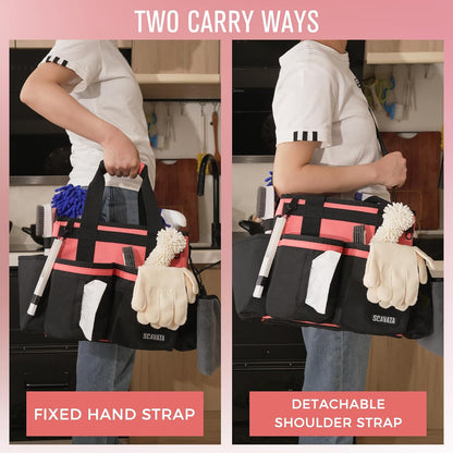SCAVATA Compact Wearable Cleaning Caddy with Handle & Shoulder Straps | Small Cleaning Supplies Organizer, Under Sink & Car Cleaning Tools Storage Bag for Housekeepers Cleaners, Black