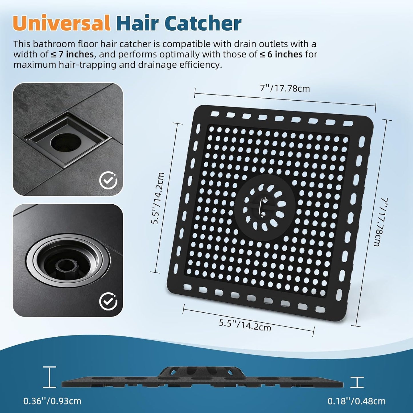 Hibbent Upgraded Shower Drain Hair Catcher for Bathroom Floor 4" Drain, Anti-Clogging Shower Drain Cover, Stainless Steel & Silicone Drain Strainer with Handle, Shower Drain Protector, Grey