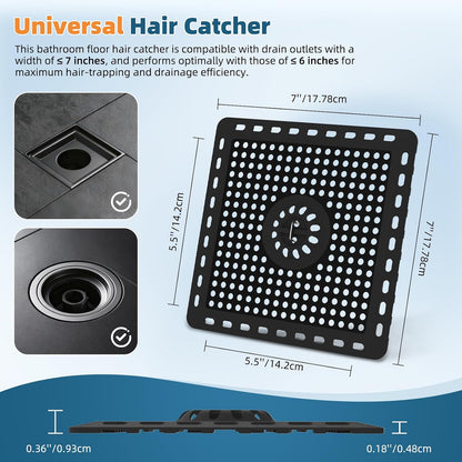 Hibbent Upgraded Shower Drain Hair Catcher for Bathroom Floor 4" Drain, Anti-Clogging Shower Drain Cover, Stainless Steel & Silicone Drain Strainer with Handle, Shower Drain Protector, Grey